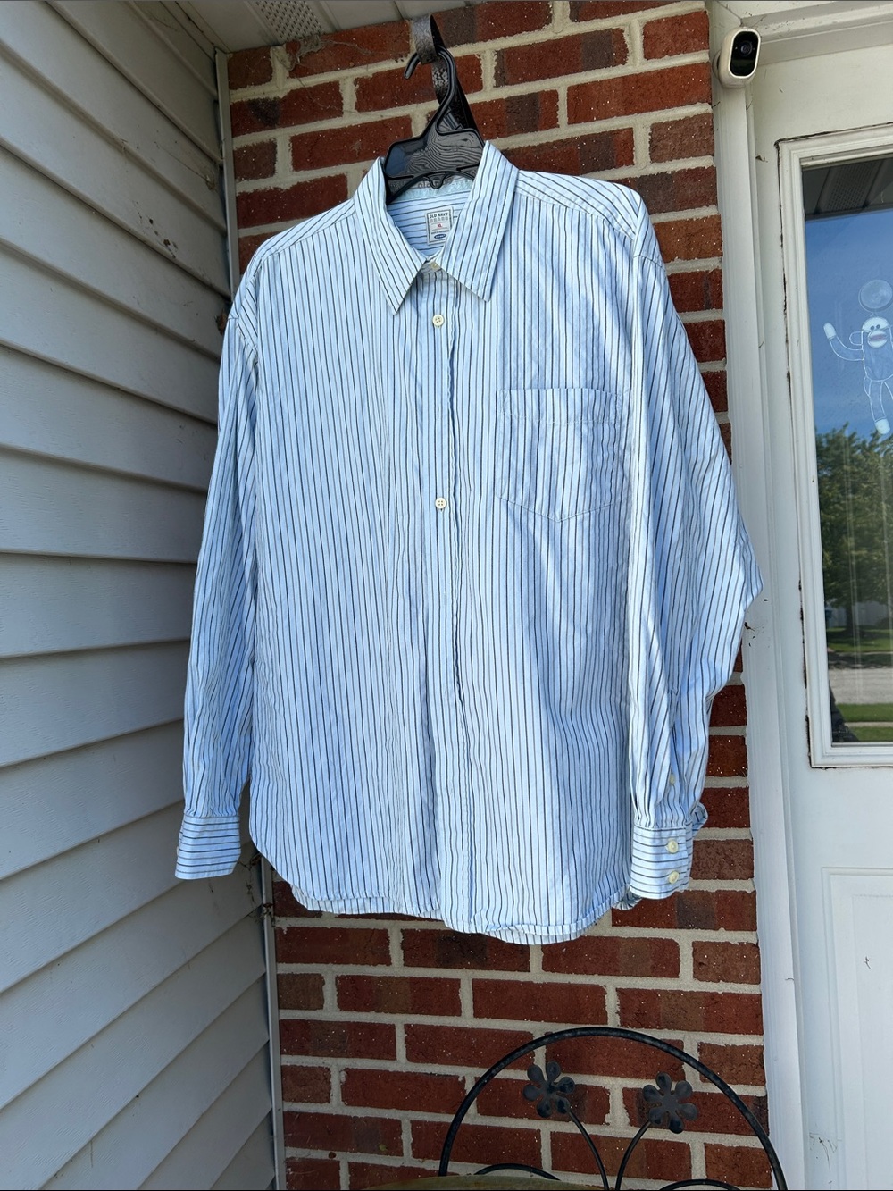 Vintage Men's Light Blue Stripe Button-Up Shirt